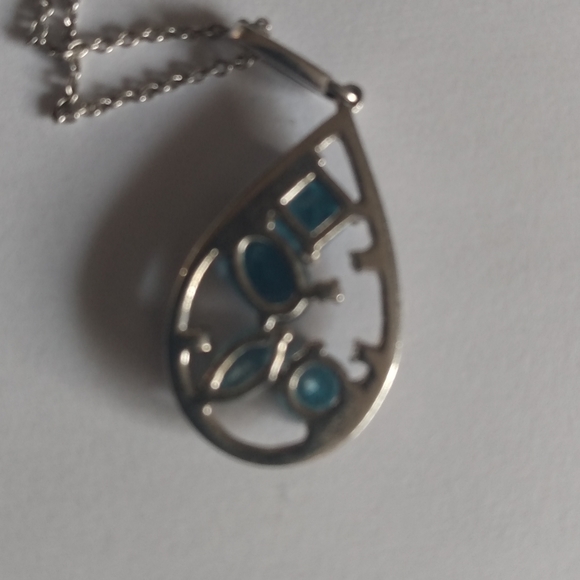 Solid Sterling Silver Turquoise and Crystal Pendant - Picture 9 of 9